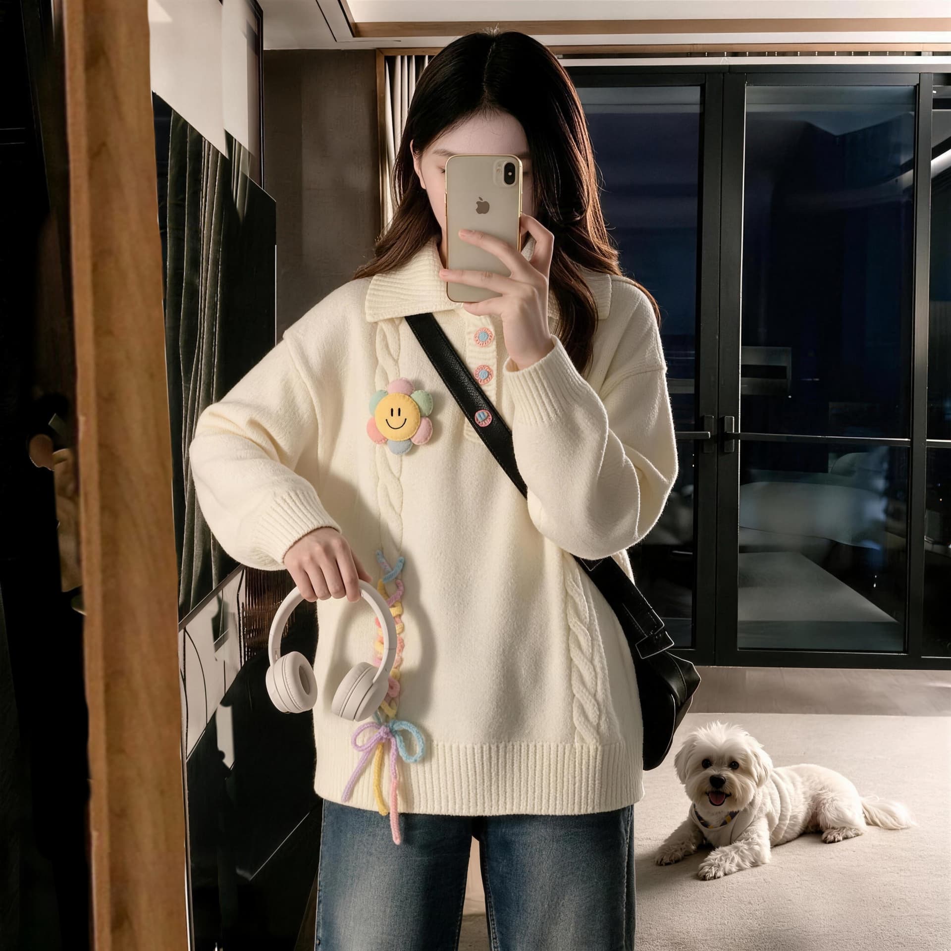 작은 청신 학원 스타일 POLO 칼라 스웨터 여자 가을 겨울 새로운 루즈핏 디자인 센스 연령 감소 니트 스웨터 상세 이미지 7