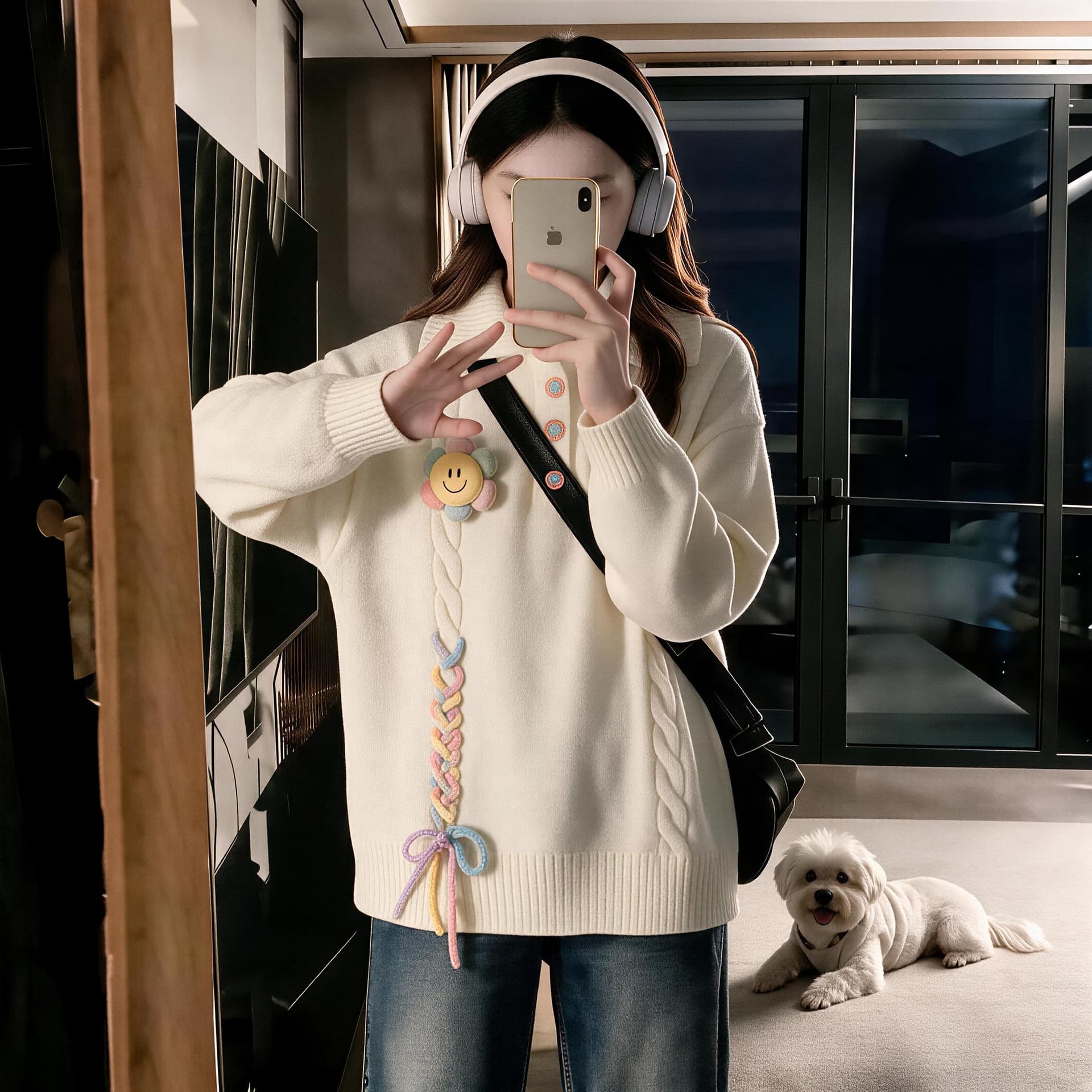 작은 청신 학원 스타일 POLO 칼라 스웨터 여자 가을 겨울 새로운 루즈핏 디자인 센스 연령 감소 니트 스웨터 상세 이미지 8