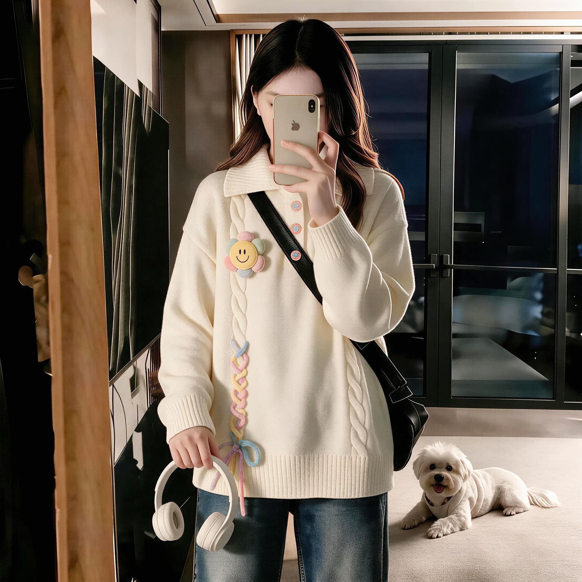 작은 청신 학원 스타일 POLO 칼라 스웨터 여자 가을 겨울 새로운 루즈핏 디자인 센스 연령 감소 니트 스웨터 상세 이미지 9