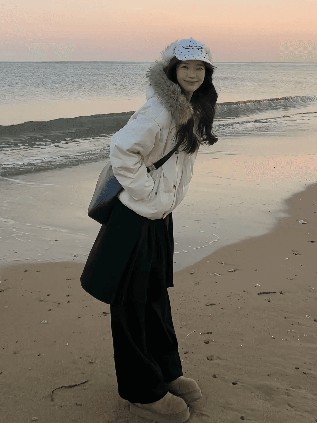 달콤함 부드러운 바람 파란색 후드 모피 칼라 면 의류 재킷 보온 다용도 캐주얼 두꺼운 루즈핏 느긋한 면 옷 트렌디 이미지 2