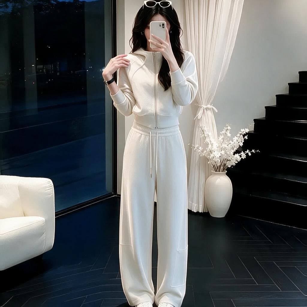 고급 센스 후드티 세트 여성 가을 겨울 유럽 상품 튀김 거리 캐주얼 패션 두꺼운 운동복 투피스 세트 연령 감소 상세 이미지 2