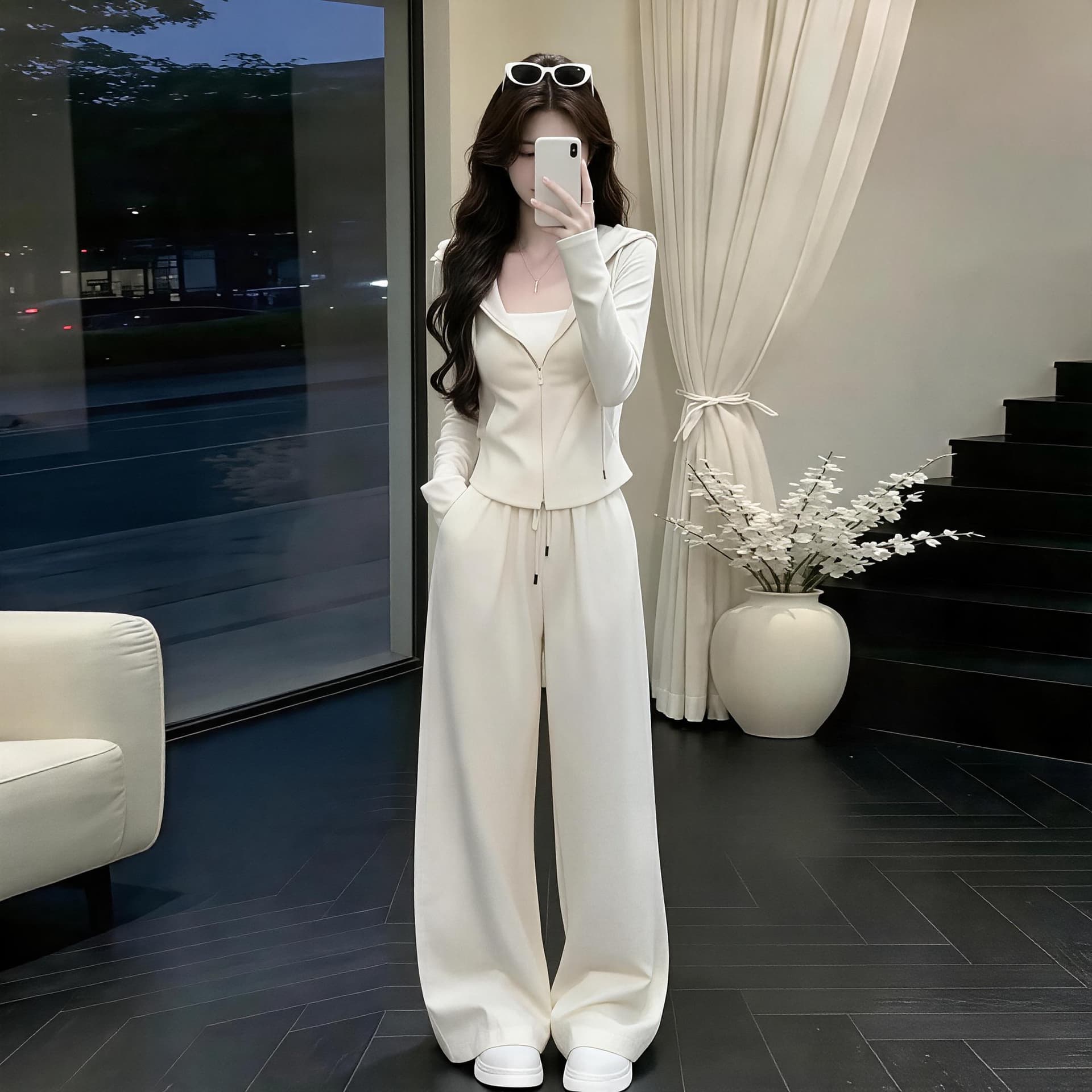 2026 새로운 자이언트 잘 생긴 캐주얼 후드티 가을 전체 집합 ootd 착용 가져 가라. 여성 의류 가을 운동 투피스 세트 상세 이미지 4