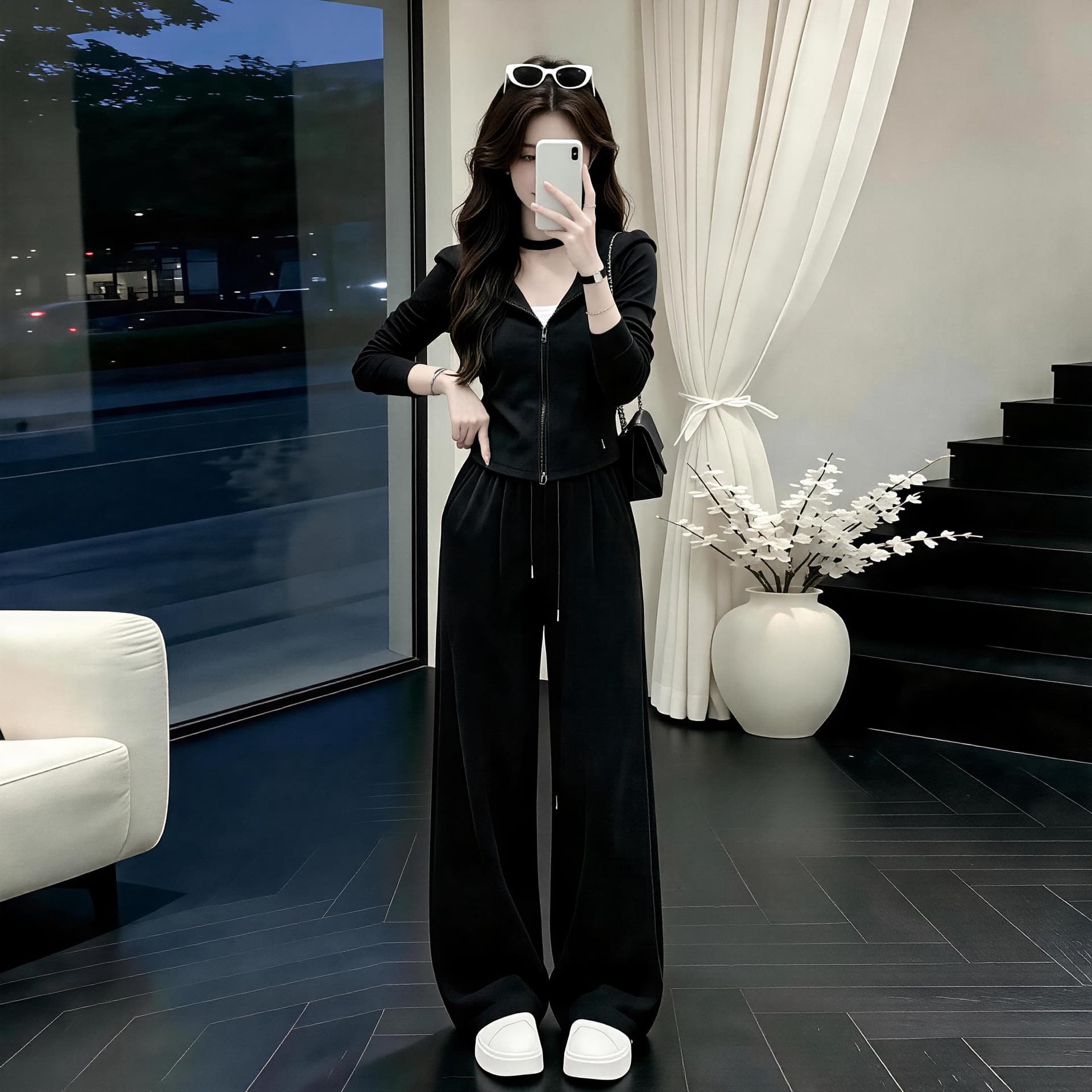2026 새로운 자이언트 잘 생긴 캐주얼 후드티 가을 전체 집합 ootd 착용 가져 가라. 여성 의류 가을 운동 투피스 세트 상세 이미지 7
