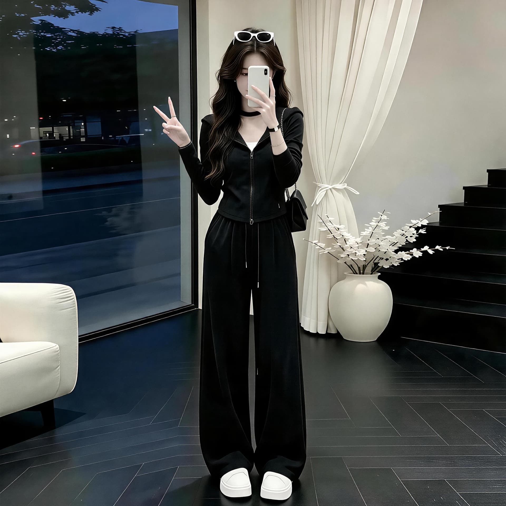 2026 새로운 자이언트 잘 생긴 캐주얼 후드티 가을 전체 집합 ootd 착용 가져 가라. 여성 의류 가을 운동 투피스 세트 상세 이미지 9