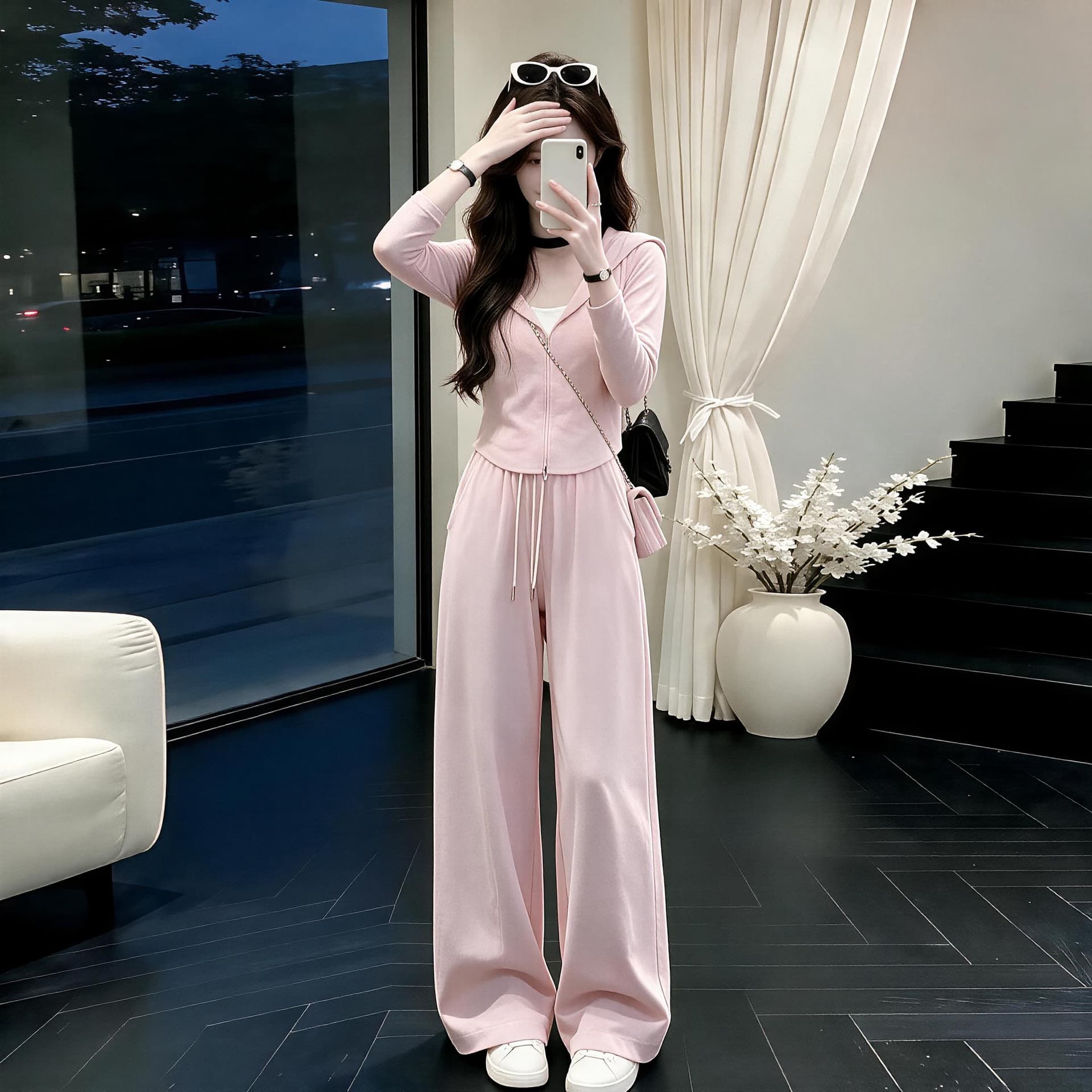 2026 새로운 자이언트 잘 생긴 캐주얼 후드티 가을 전체 집합 ootd 착용 가져 가라. 여성 의류 가을 운동 투피스 세트 상세 이미지 10