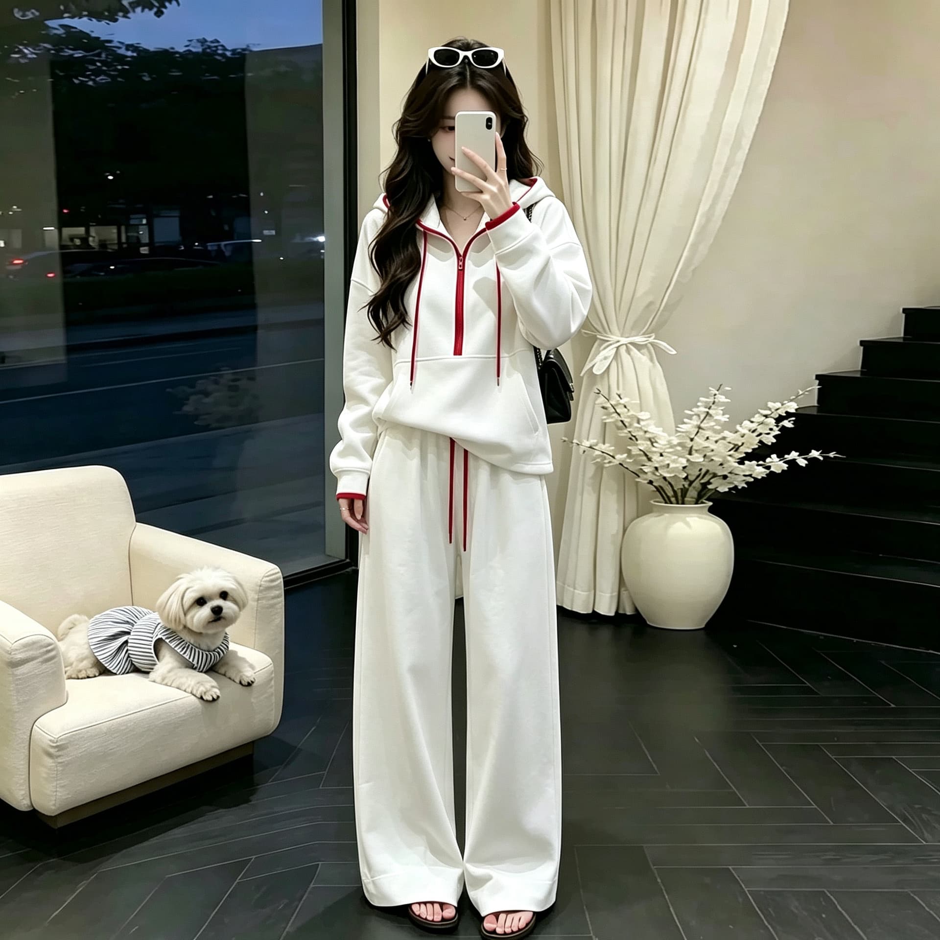 2026 새로운 운동복 세트 여성 가을 러닝 루즈핏 한국 스타일 패션 후드티 순면 캐주얼 투피스 세트 트렌디 상세 이미지 4