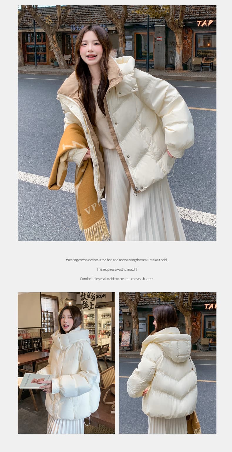 실사 화이트 질질 끌게 하다 다운 재킷 여성 겨울 2025 새로운 작은 키 쇼트 스타일 두꺼운 폭발 면 옷 재킷 상세 이미지 12