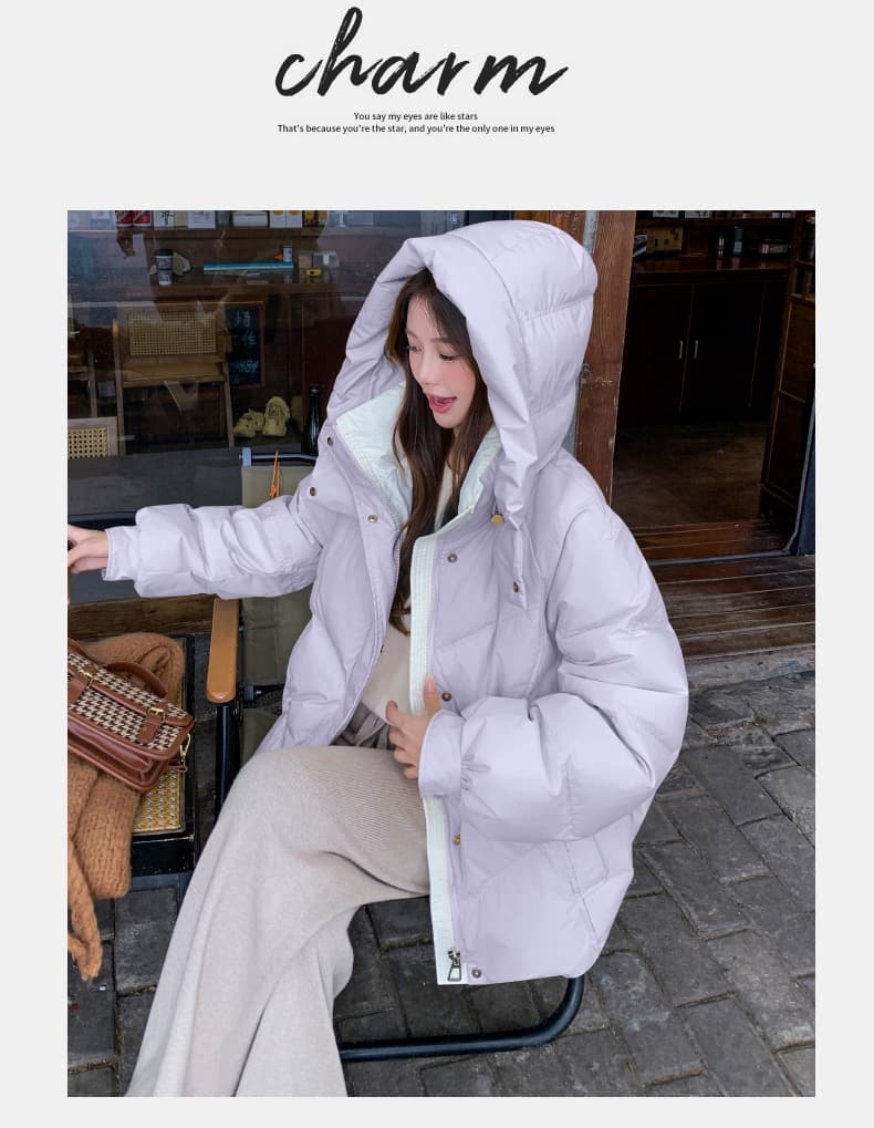 실사 화이트 질질 끌게 하다 다운 재킷 여성 겨울 2025 새로운 작은 키 쇼트 스타일 두꺼운 폭발 면 옷 재킷 상세 이미지 15