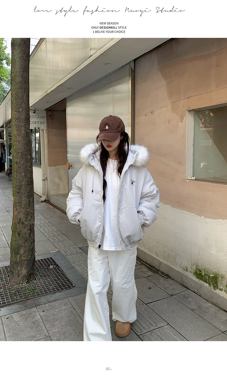 실사 커플 큰 모피 칼라 Parker 아래 면화 의류 여성 2025 새로운 겨울 보온 두꺼운 워크웨어 목화 진딧물 재킷 상세 이미지 23
