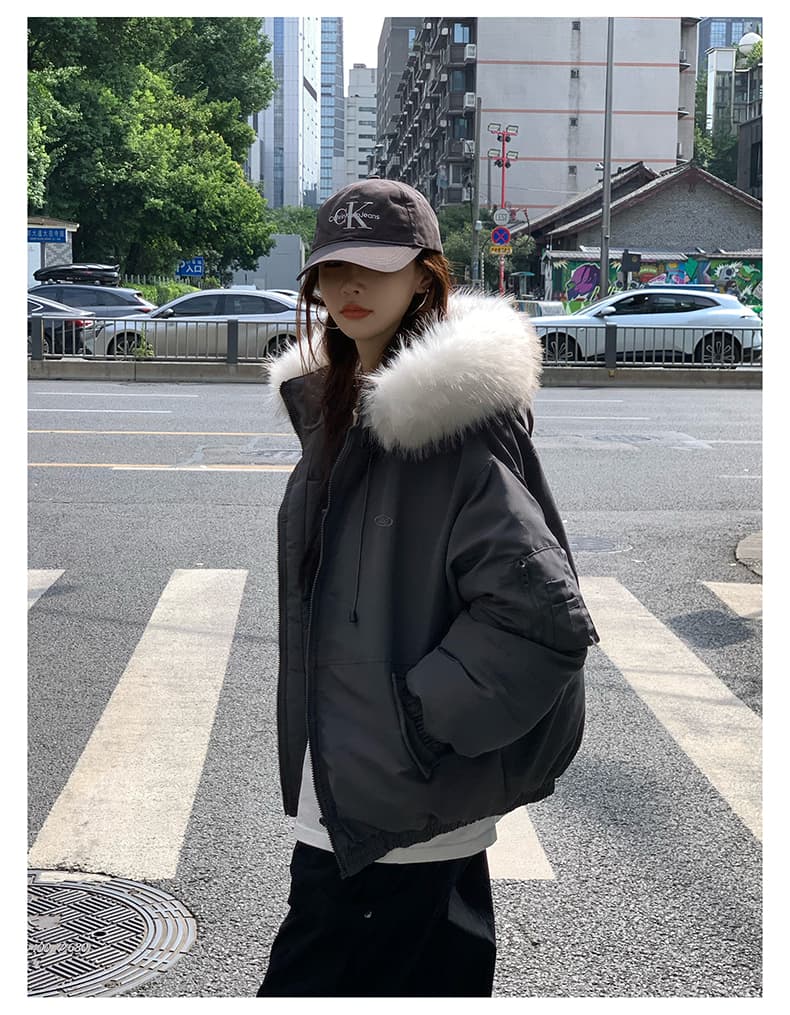 실사 커플 큰 모피 칼라 Parker 아래 면화 의류 여성 2025 새로운 겨울 보온 두꺼운 워크웨어 목화 진딧물 재킷 상세 이미지 27