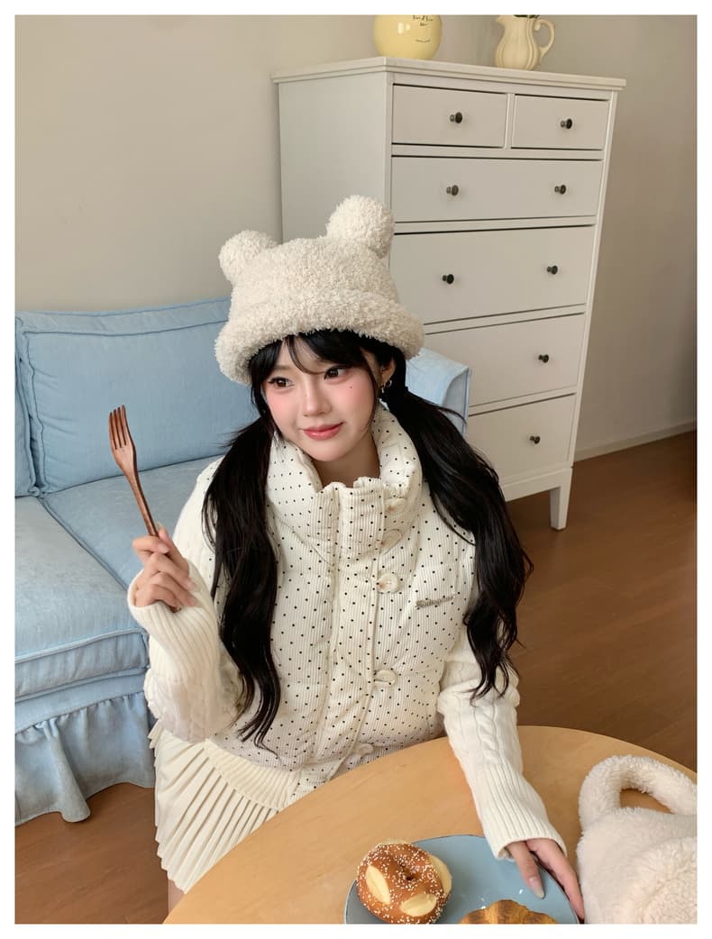 실사 한 부서 달콤함 도트 무늬 니트 패치워크 면 의류 여성 코트 겨울 루즈핏 두꺼운 쇼트 스타일 보온 패딩 재킷 상세 이미지 21