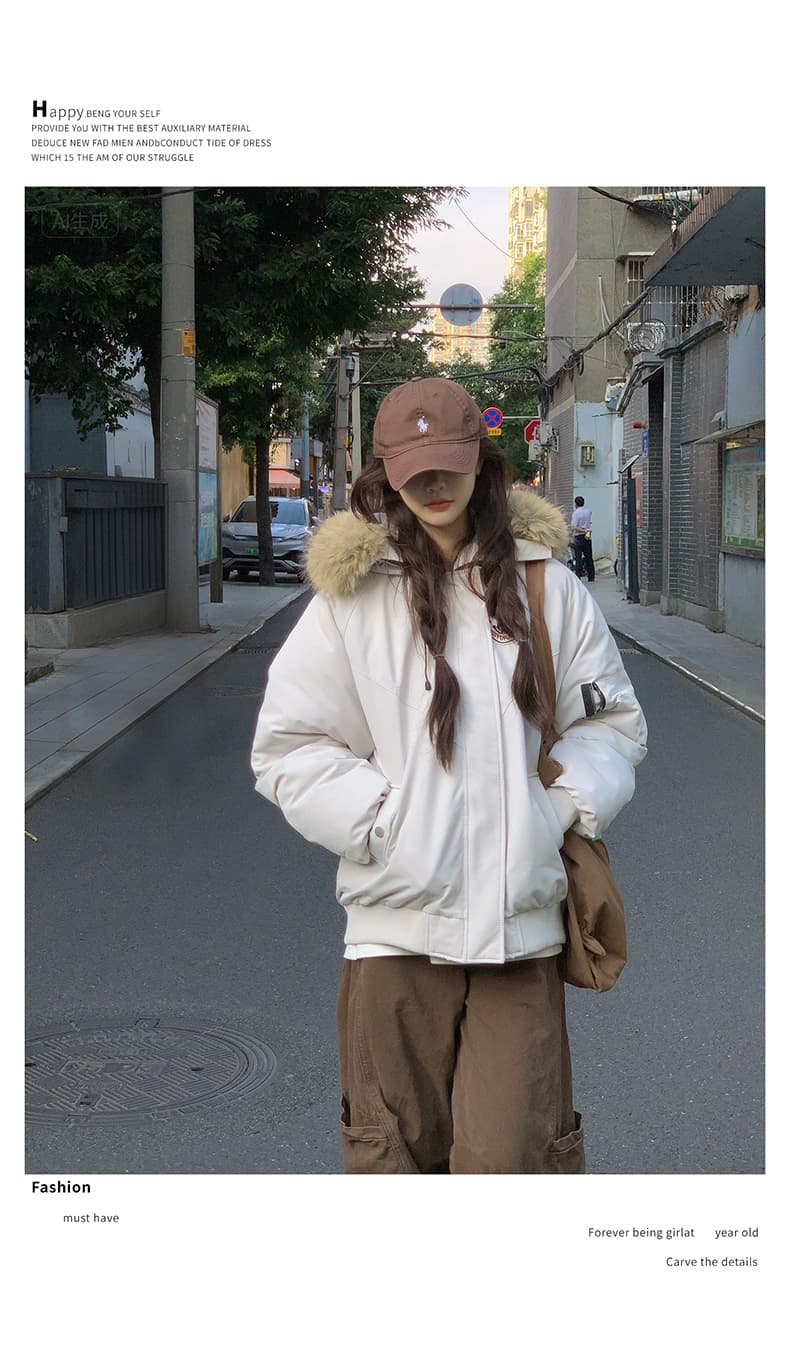 실사 아래 면화 의류 여성 2026 새로운 겨울 워크웨어 Parker 서비스 큰 모피 칼라 커플 두꺼운 목화 진딧물 면 옷 상세 이미지 14