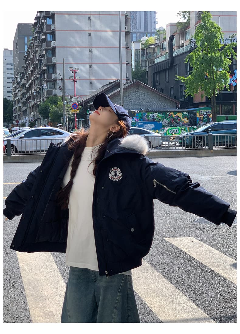 실사 아래 면화 의류 여성 2026 새로운 겨울 워크웨어 Parker 서비스 큰 모피 칼라 커플 두꺼운 목화 진딧물 면 옷 상세 이미지 35