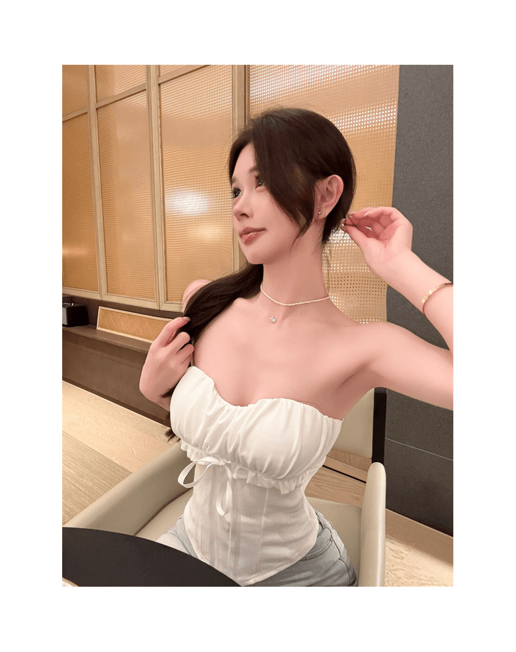 실사 순수한 욕망 바람 달콤함 몸매 가꾸기 슬림해 보이는 나비 넥타이 튜브탑 조끼 맨위 있음 가슴 패드 상세 이미지 6