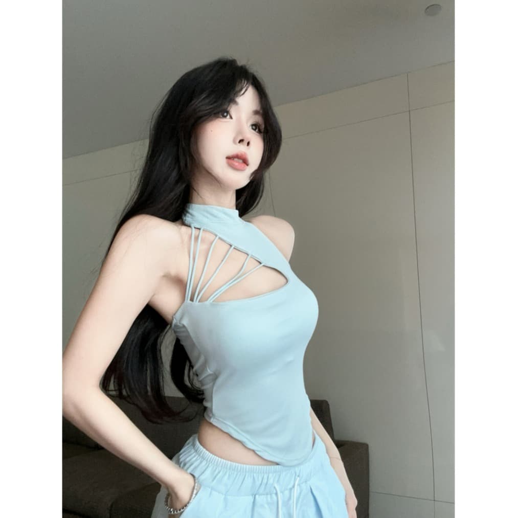 실사 행침 목 홀로우 아웃 불규칙 순수한 욕망 핫걸 행침 목 캐미솔 이미지 5