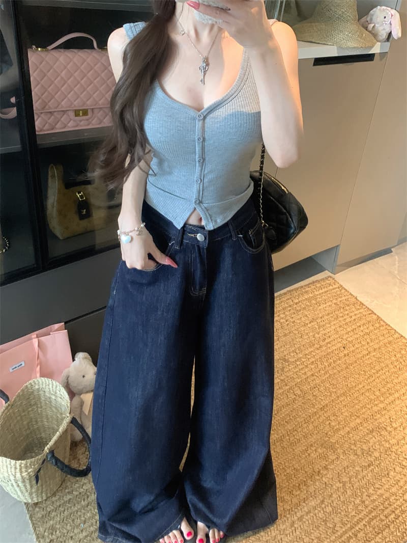실사 다용도 섹시함 V넥 싱글 줄 버튼 조끼 벨트 가슴 패드 캐미솔 상세 이미지 7
