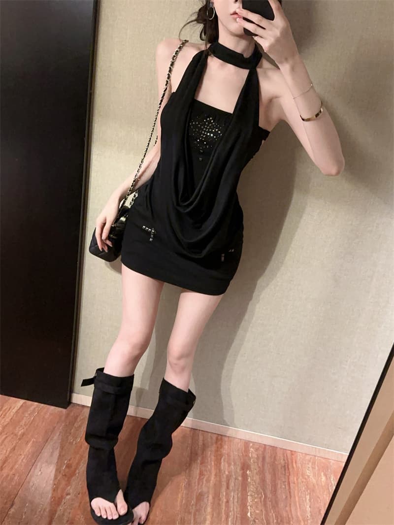 실사 아메리칸 핫걸 페이크 레이어드 핫픽스 흔들다 칼라 행침 목 섹시함 순수한 욕망 품격 타이트 스커트 드레스 상세 이미지 1
