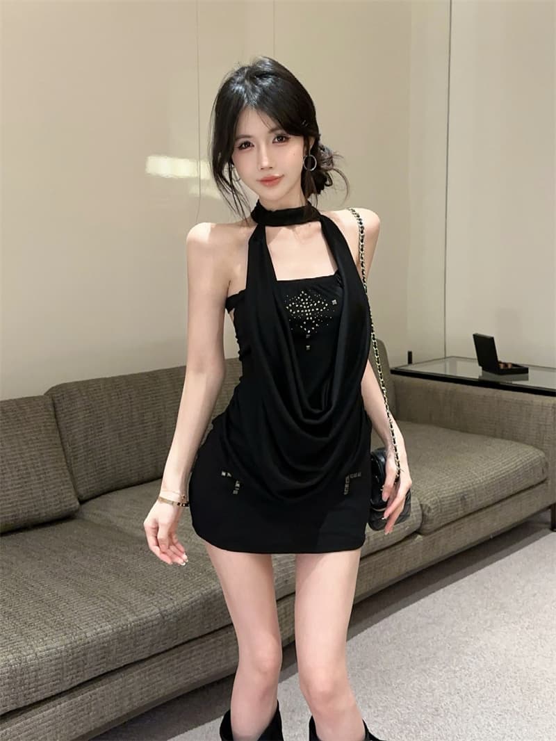 실사 아메리칸 핫걸 페이크 레이어드 핫픽스 흔들다 칼라 행침 목 섹시함 순수한 욕망 품격 타이트 스커트 드레스 상세 이미지 6