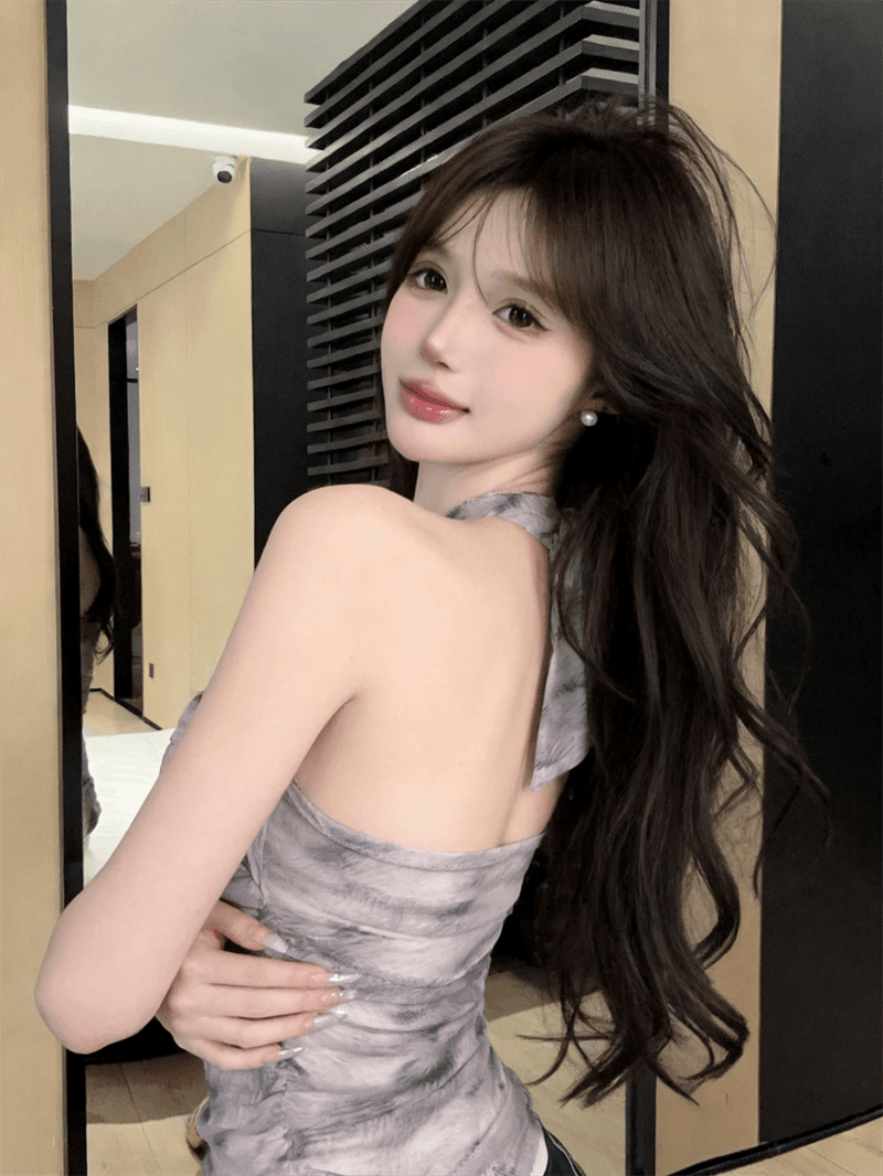 실사 핫걸 행침 목 레오파드 무늬 레이스 조각 캐미솔 상세 이미지 3
