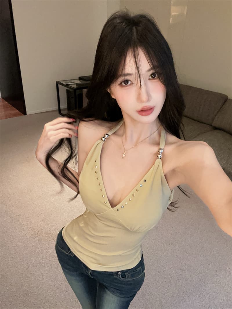 실사 V넥 버드 나무 못 핫걸 캐미솔 맨위 상세 이미지 7