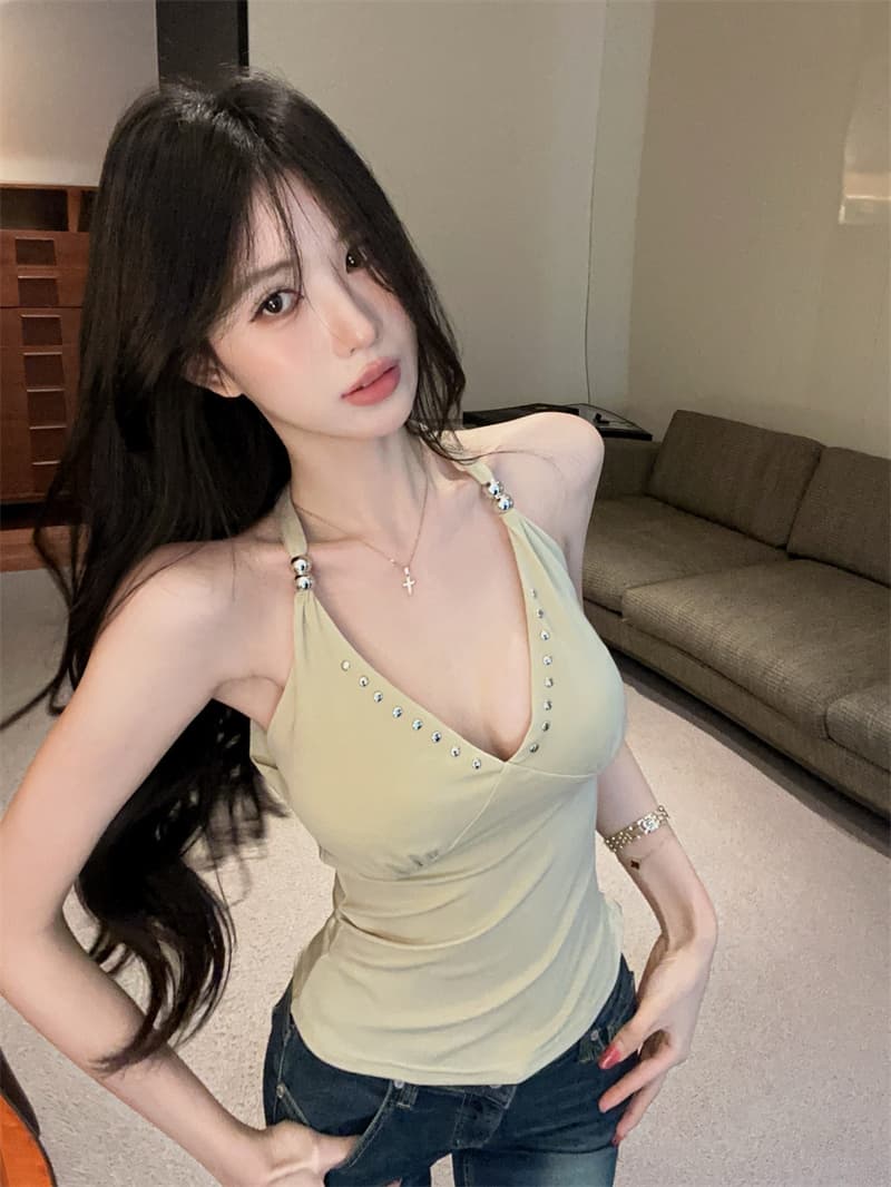 실사 V넥 버드 나무 못 핫걸 캐미솔 맨위 상세 이미지 8