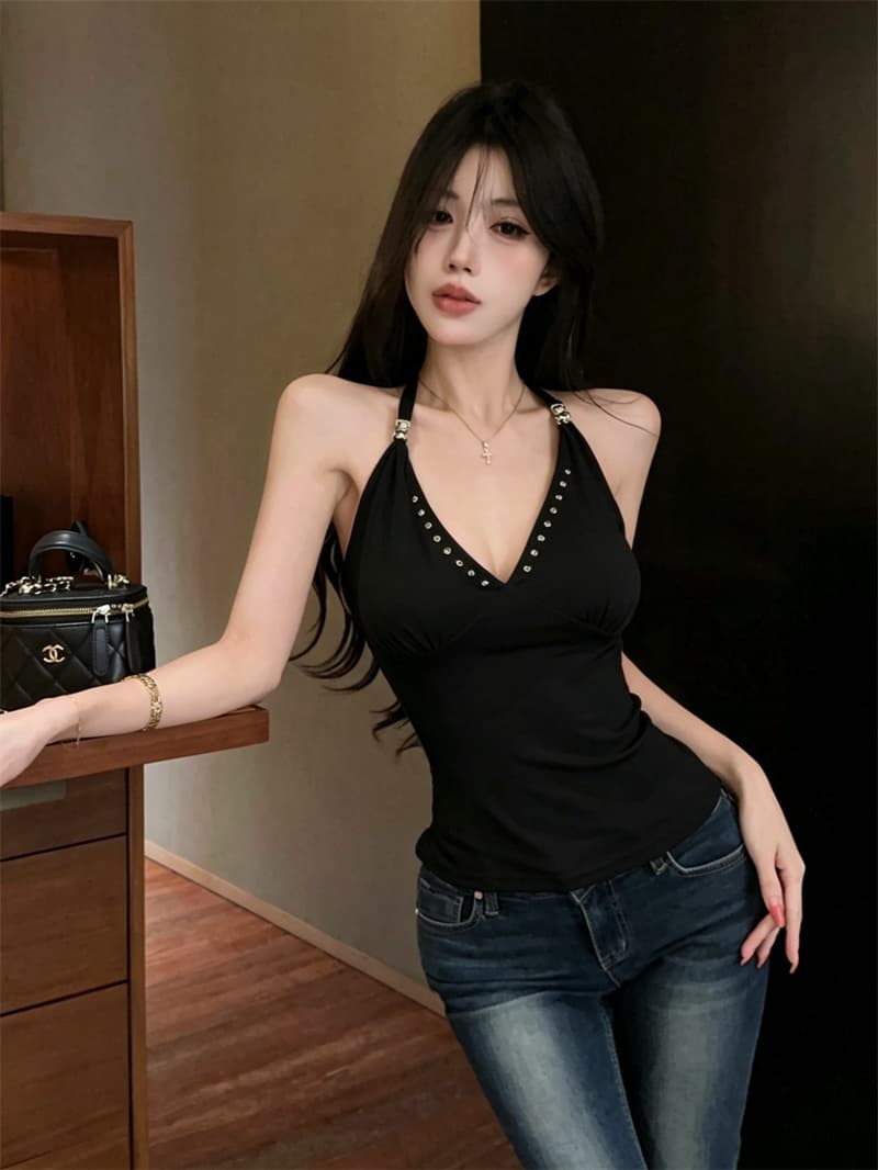 실사 V넥 버드 나무 못 핫걸 캐미솔 맨위 상세 이미지 17