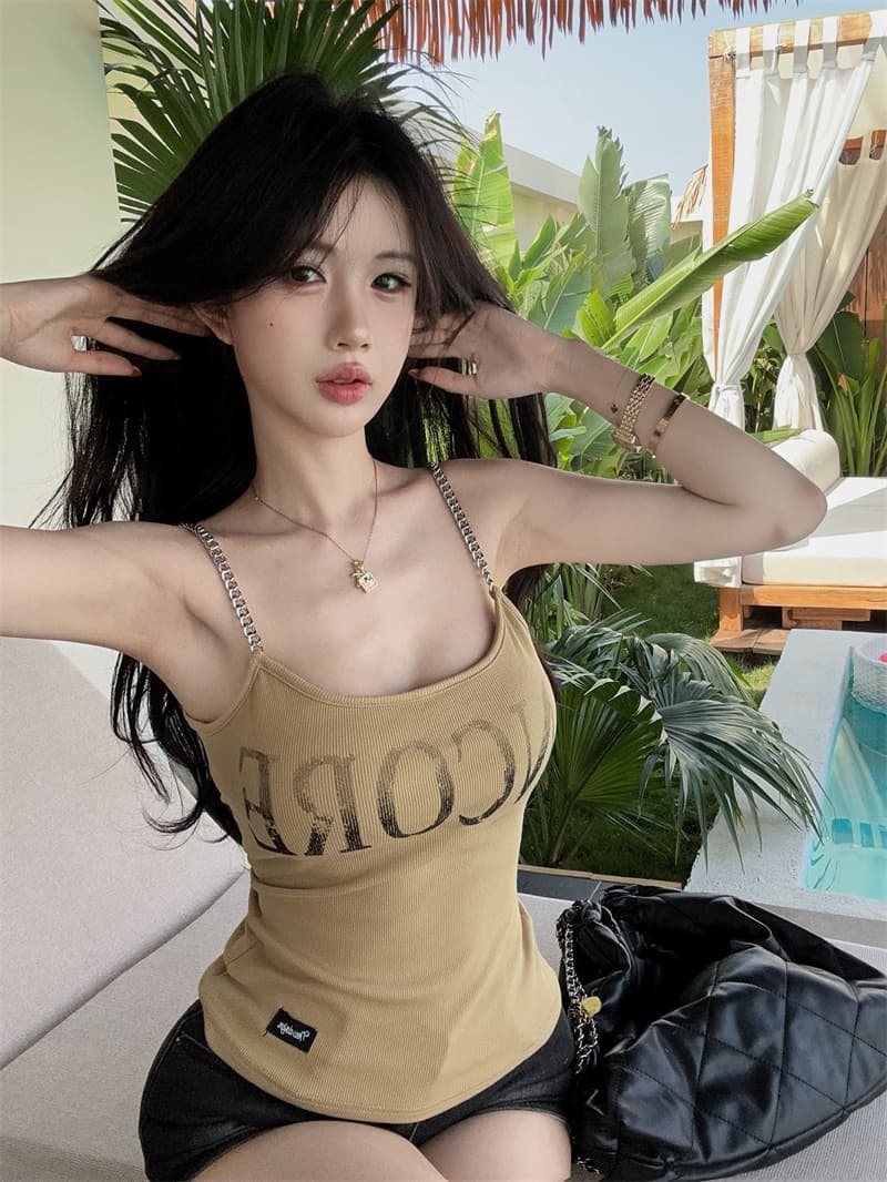 실사 체인 프린트 알파벳 핫걸 캐미솔 이미지 2