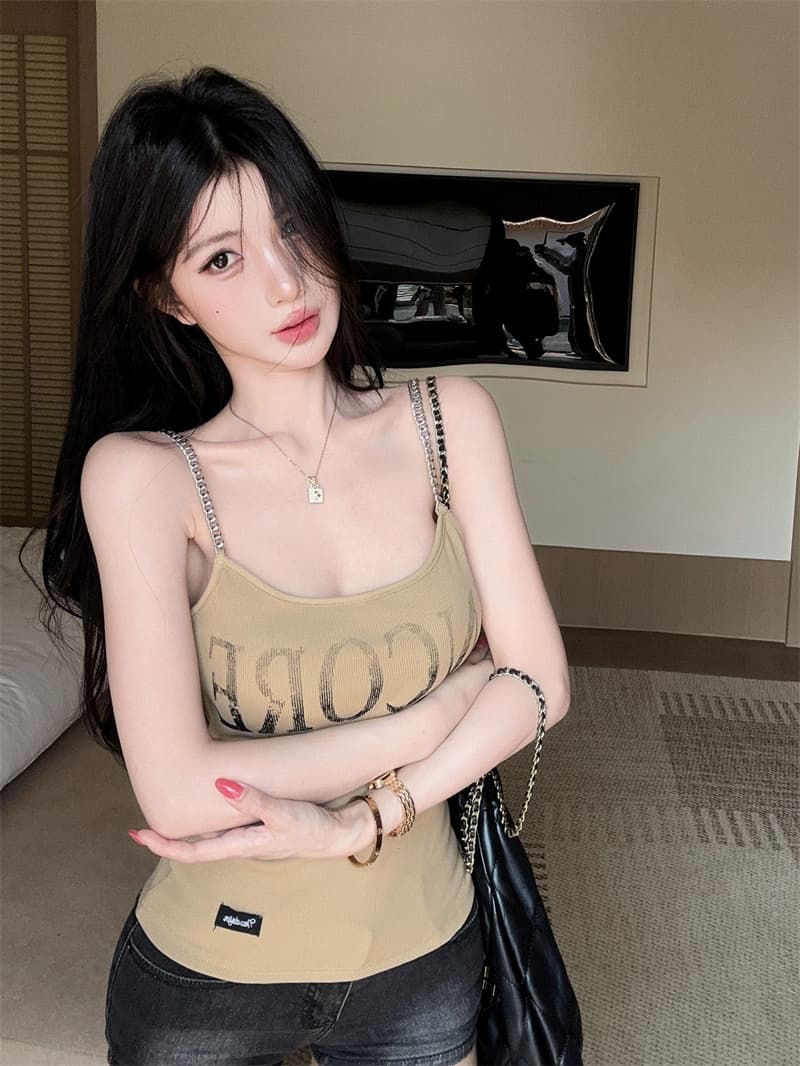 실사 체인 프린트 알파벳 핫걸 캐미솔 상세 이미지 17