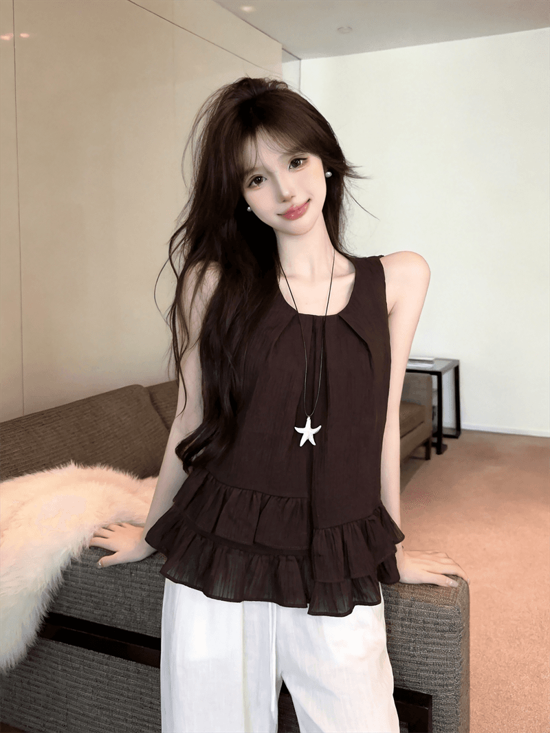 실사 다용도 민소매 조끼 프릴 루즈핏 품격 셔츠 캐미솔