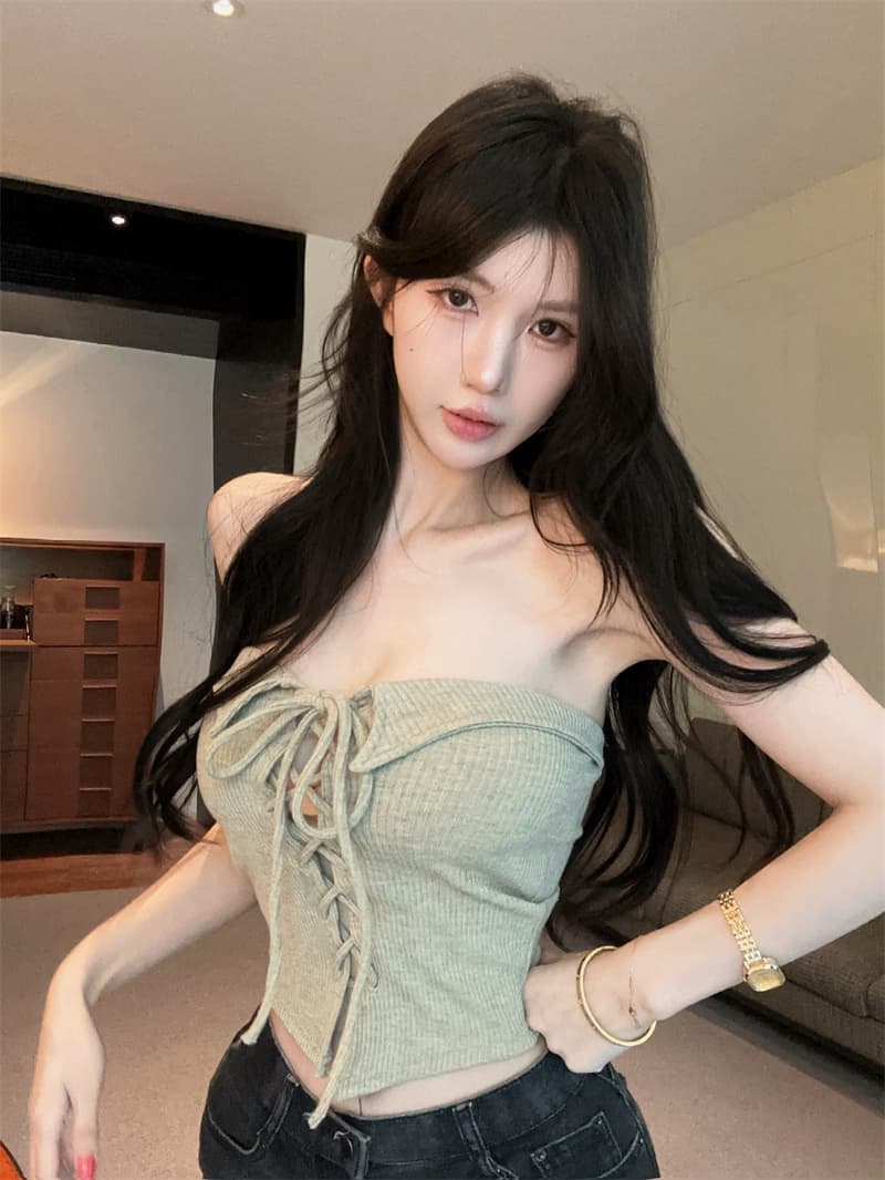 실사 튜브탑 작은 심장 기계 동점 벨트 가슴 패드 순수한 욕망 디자인 센스 핫걸 조끼 상세 이미지 9