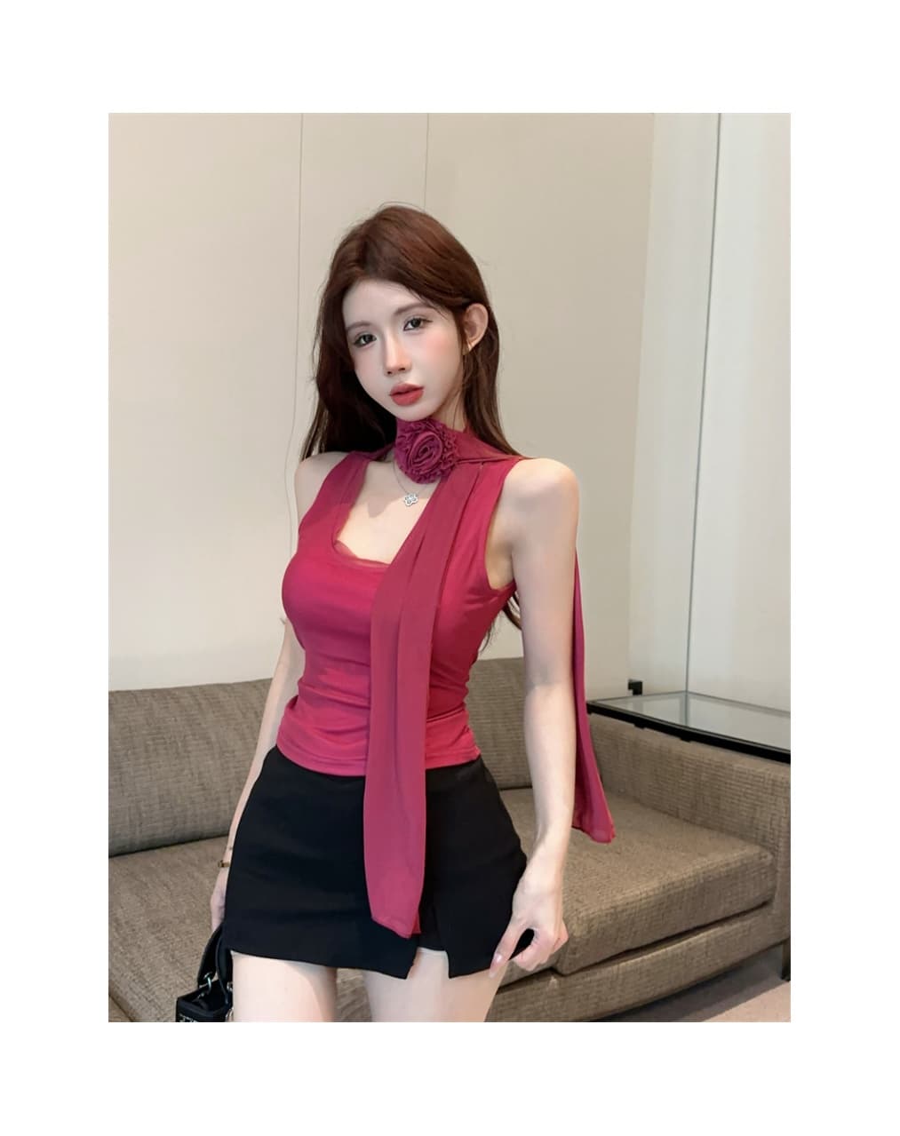 실사 순수한 욕망 품격 망사 목도리 꽃 섹시함 몸매 가꾸기 슬림해 보이는 조끼 맨위 상세 이미지 8