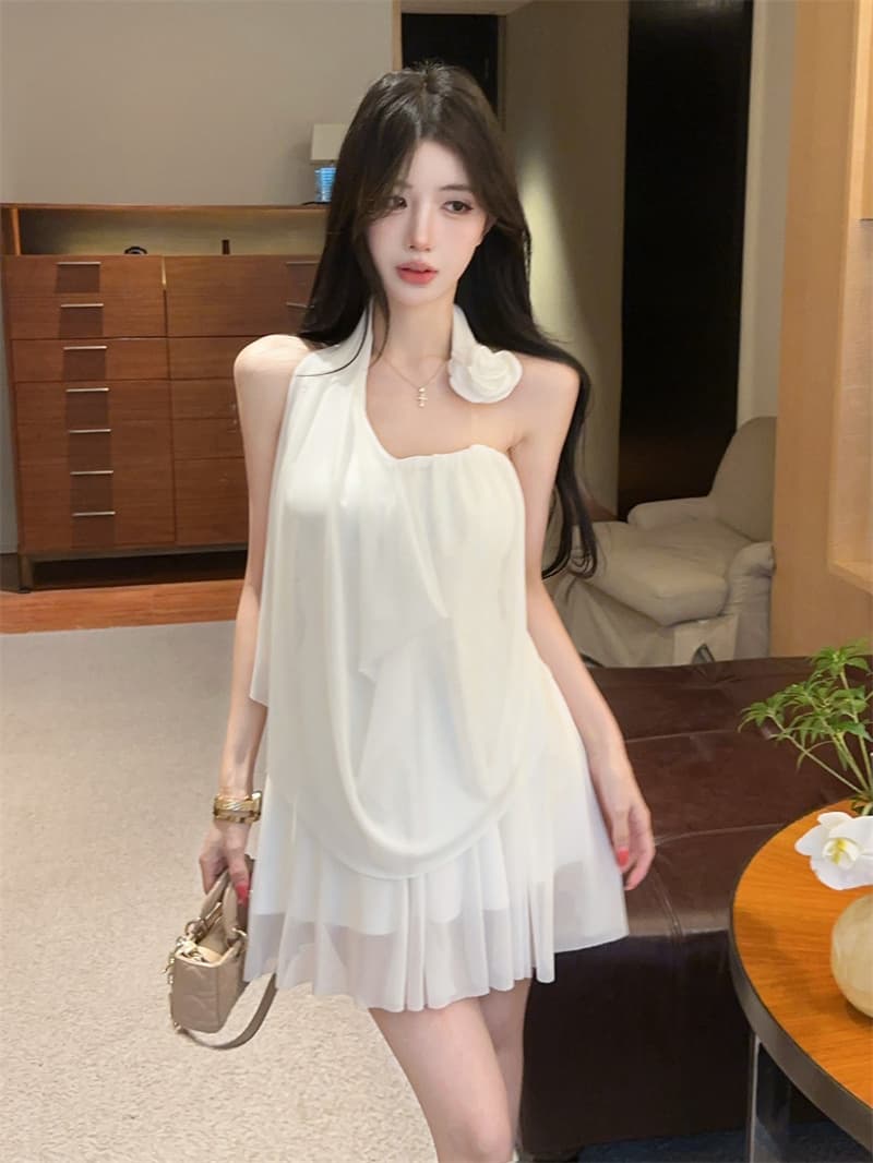 실사 프랑스식 망사 휴가 바람 꽃 슈퍼 요정 품격 행침 목 튜브탑 맨위 쇼트 스타일 반신 스커트 투피스 세트 상세 이미지 7