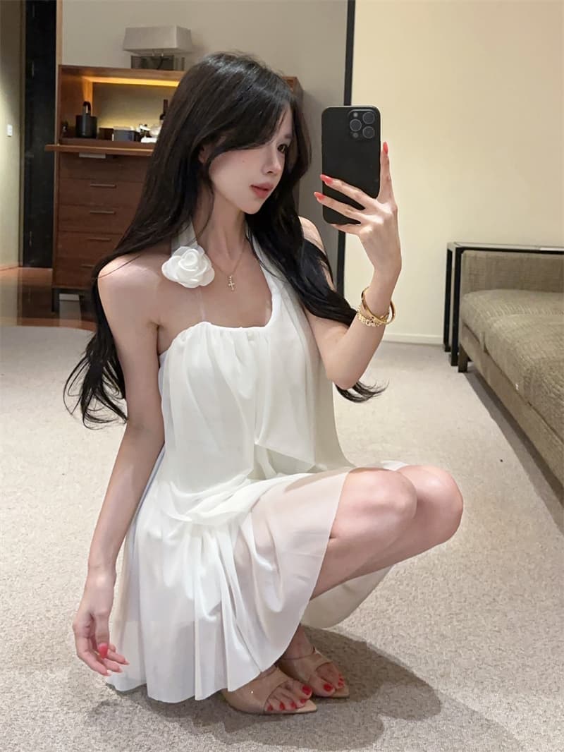실사 프랑스식 망사 휴가 바람 꽃 슈퍼 요정 품격 행침 목 튜브탑 맨위 쇼트 스타일 반신 스커트 투피스 세트 상세 이미지 9