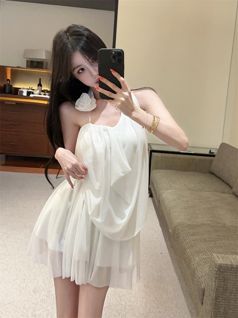 실사 프랑스식 망사 휴가 바람 꽃 슈퍼 요정 품격 행침 목 튜브탑 맨위 쇼트 스타일 반신 스커트 투피스 세트 상세 이미지 10