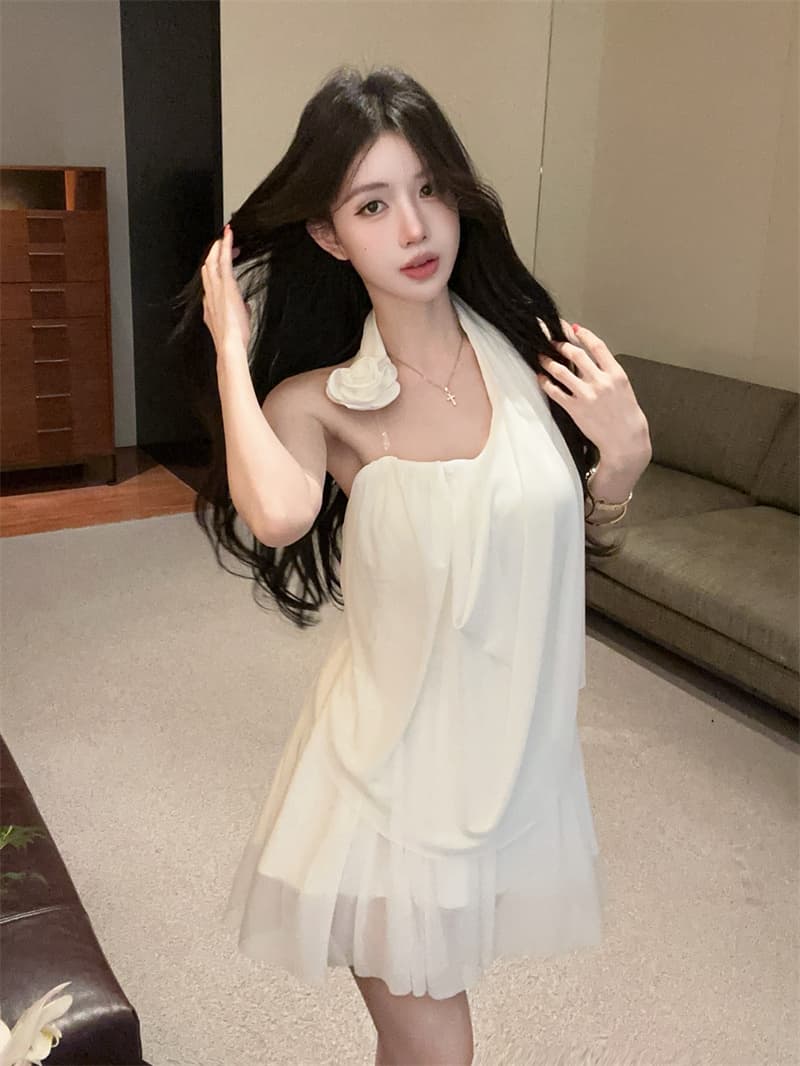실사 프랑스식 망사 휴가 바람 꽃 슈퍼 요정 품격 행침 목 튜브탑 맨위 쇼트 스타일 반신 스커트 투피스 세트 상세 이미지 15