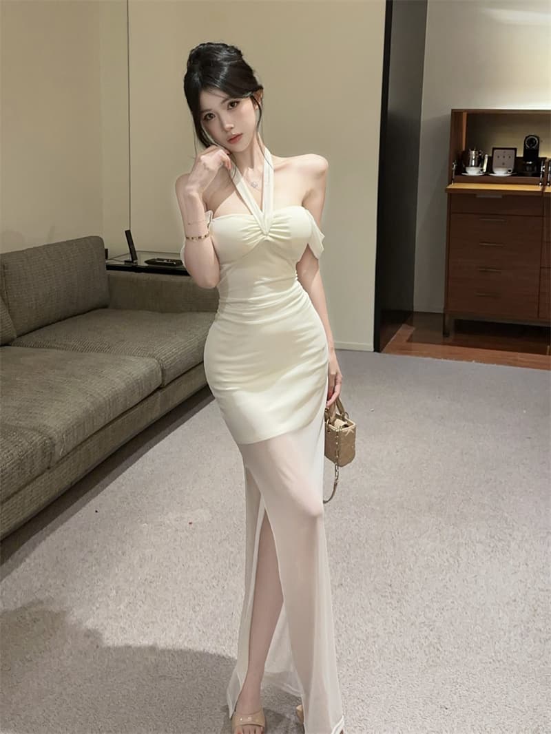 실사 품격 명문 여성 망사 오프숄더 몸매 가꾸기 타이트 스커트 슬립 드레스 상세 이미지 9