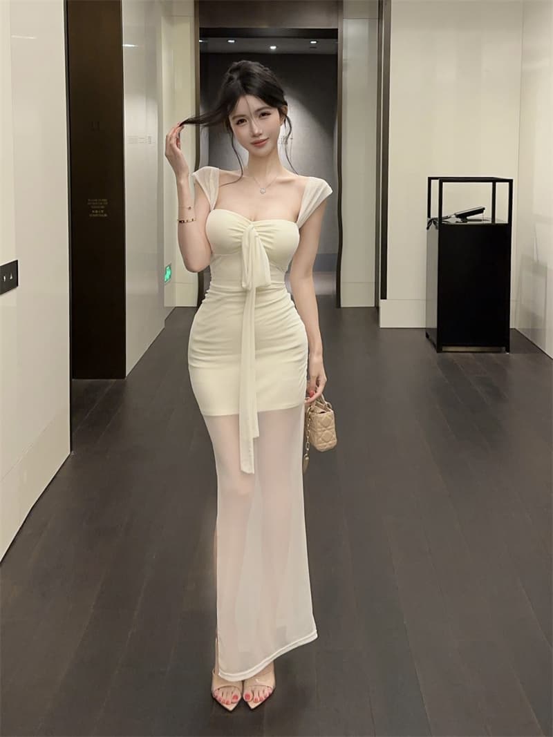 실사 품격 명문 여성 망사 오프숄더 몸매 가꾸기 타이트 스커트 슬립 드레스 상세 이미지 11