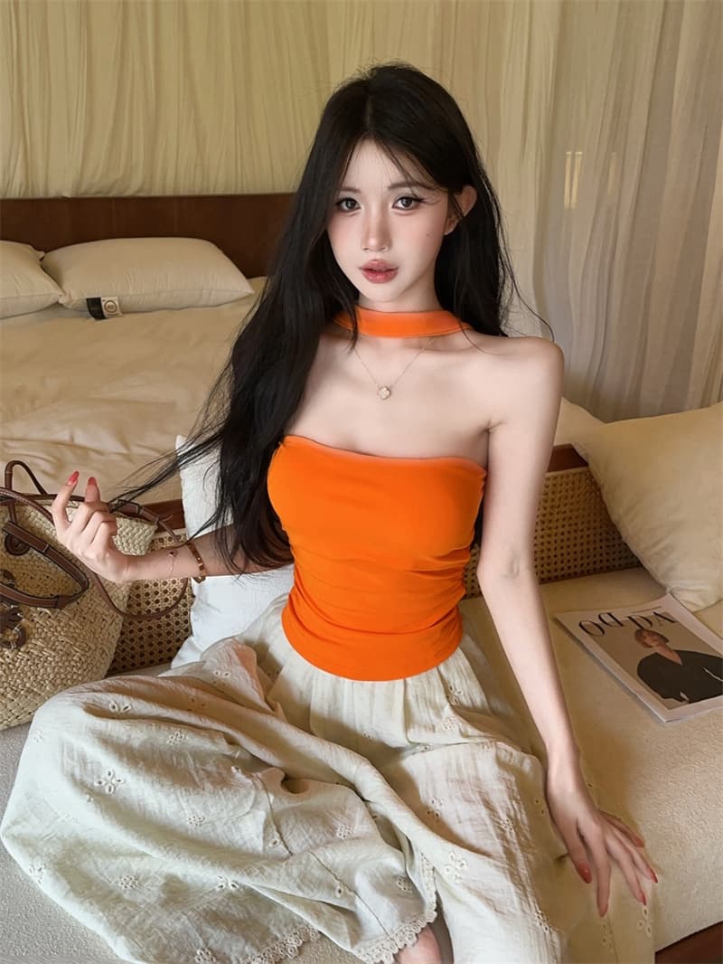실사 튜브탑 섹시함 한 단어 어깨끈 가슴 패드 조끼 슬립 상세 이미지 11
