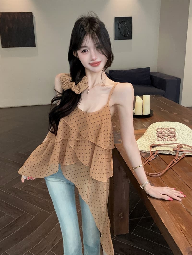 실사 레트로 도트 무늬 프린트 슬립 수준 프릴 불규칙 외국 가스 슬립 켜기 벨트 머리카락 후프 상세 이미지 3