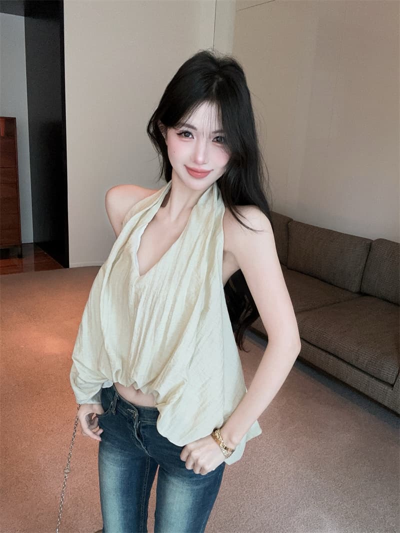 실사 품격 불규칙 V넥 행침 목 백리스 꽃밭 조끼 민소매 맨위 상세 이미지 7