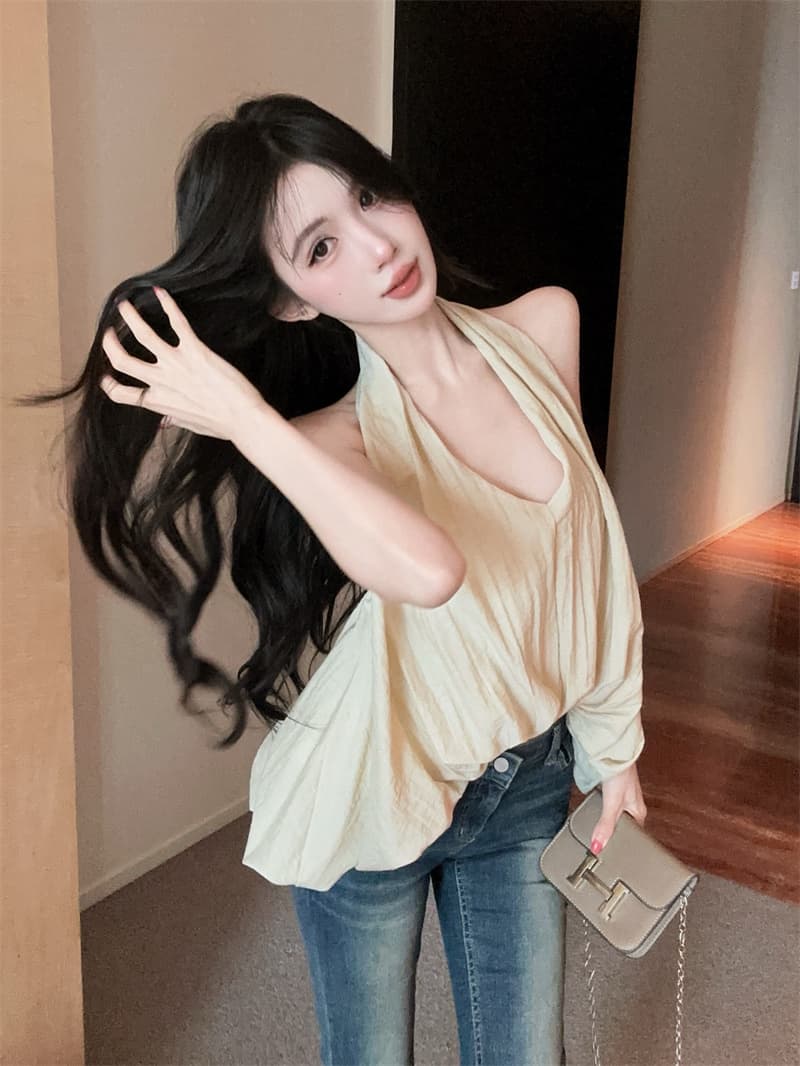 실사 품격 불규칙 V넥 행침 목 백리스 꽃밭 조끼 민소매 맨위 상세 이미지 9