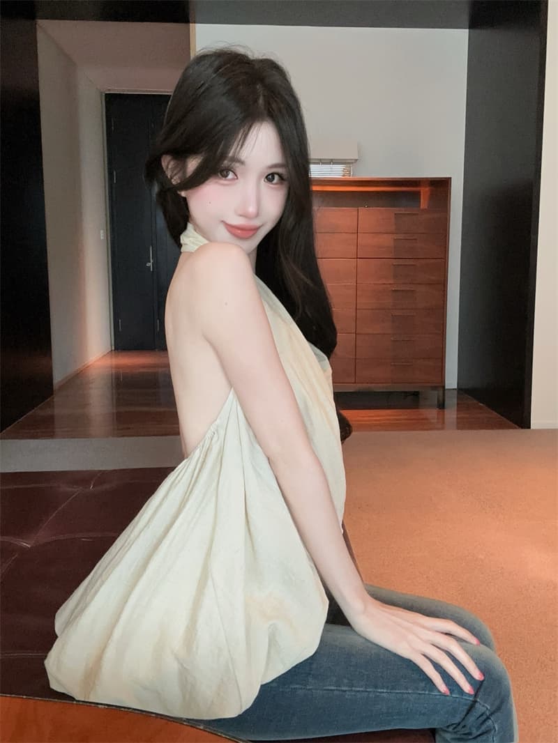 실사 품격 불규칙 V넥 행침 목 백리스 꽃밭 조끼 민소매 맨위 상세 이미지 11