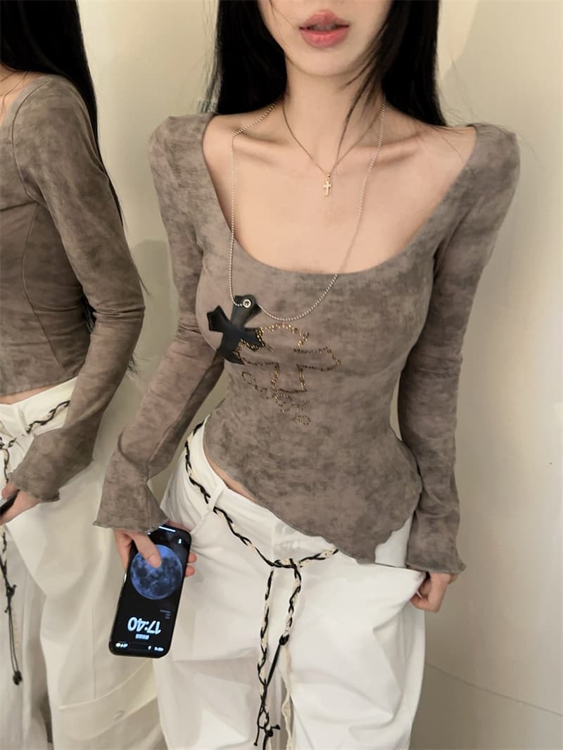 실사 광장 칼라 홀치기 염색 프린트 뜨거운 십자가 목걸이 불규칙 슬림해 보이는 기본 셔츠 맨위 티셔츠 상세 이미지 2