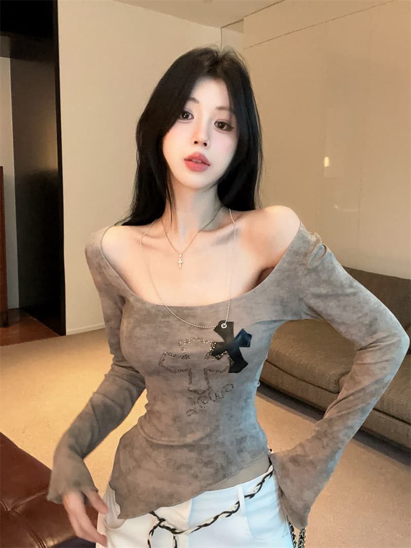 실사 광장 칼라 홀치기 염색 프린트 뜨거운 십자가 목걸이 불규칙 슬림해 보이는 기본 셔츠 맨위 티셔츠 상세 이미지 9