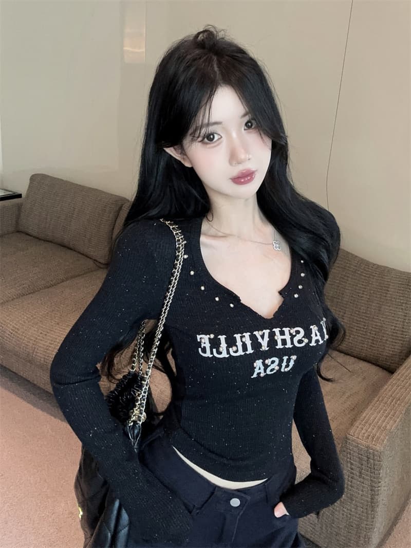 실사 아메리칸 뿌리다 밝은 실버 플래시 알파벳 버드 나무 못 니트 디자인 센스 슬림해 보이는 다용도 기본 셔츠 맨위 이미지 2