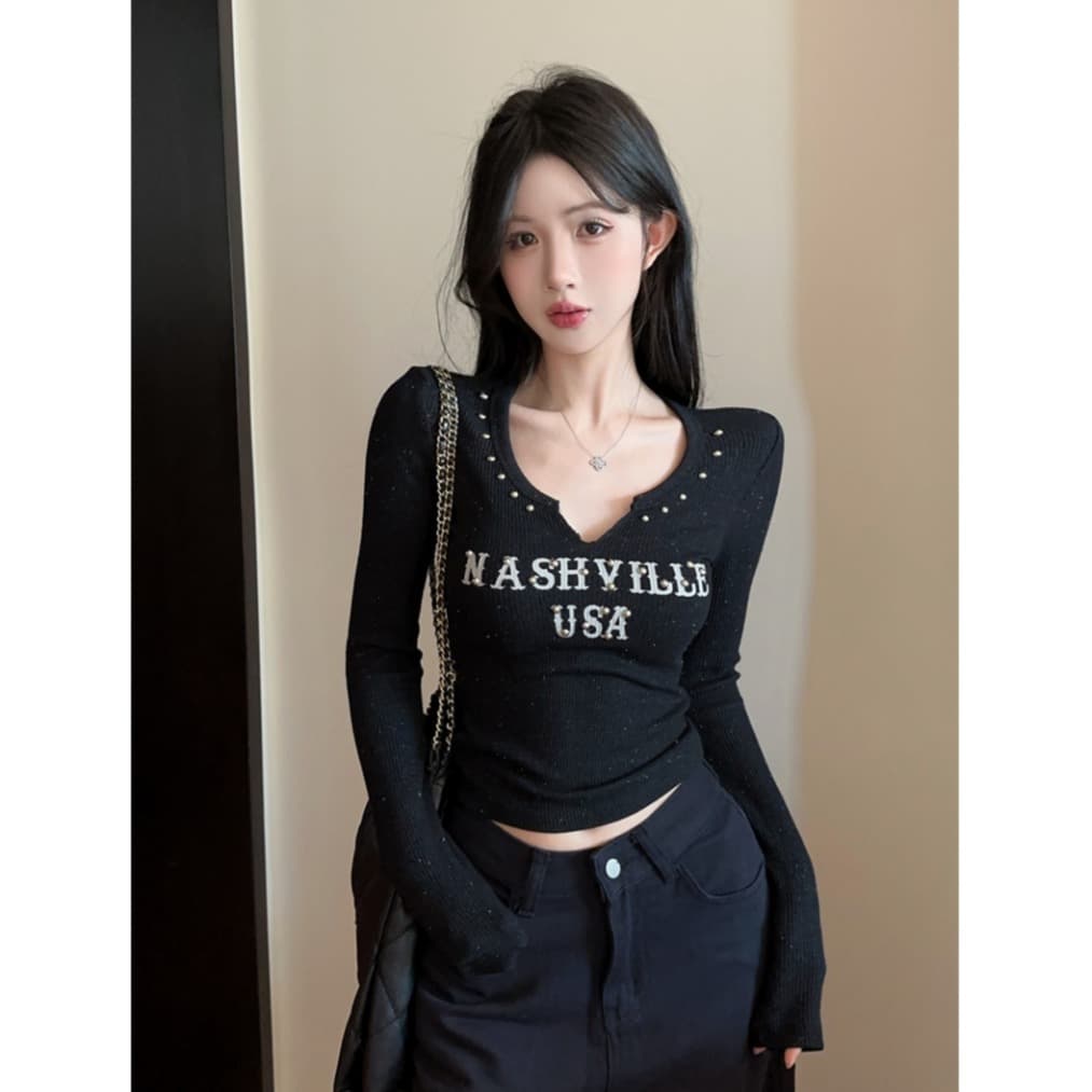 실사 아메리칸 뿌리다 밝은 실버 플래시 알파벳 버드 나무 못 니트 디자인 센스 슬림해 보이는 다용도 기본 셔츠 맨위 이미지 5
