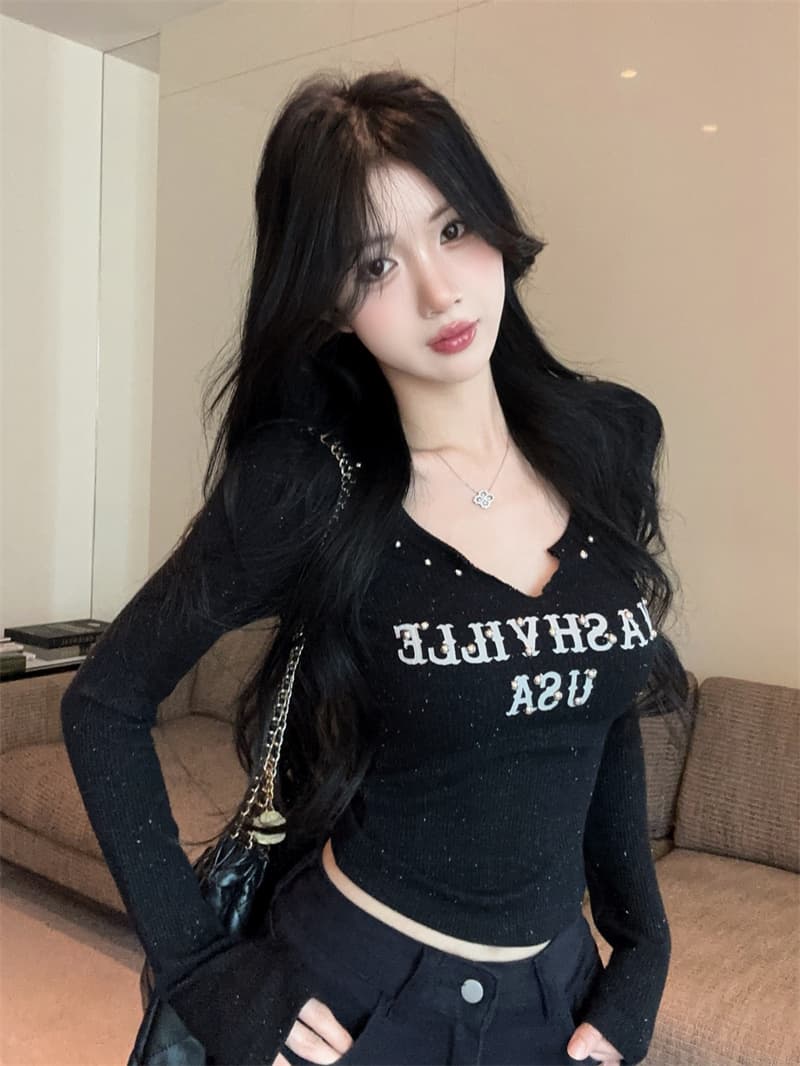 실사 아메리칸 뿌리다 밝은 실버 플래시 알파벳 버드 나무 못 니트 디자인 센스 슬림해 보이는 다용도 기본 셔츠 맨위 상세 이미지 5