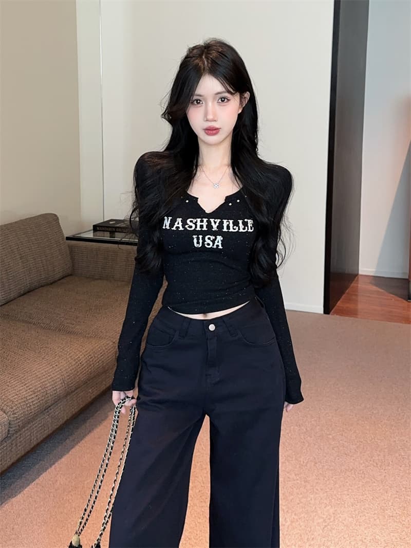 실사 아메리칸 뿌리다 밝은 실버 플래시 알파벳 버드 나무 못 니트 디자인 센스 슬림해 보이는 다용도 기본 셔츠 맨위 상세 이미지 6