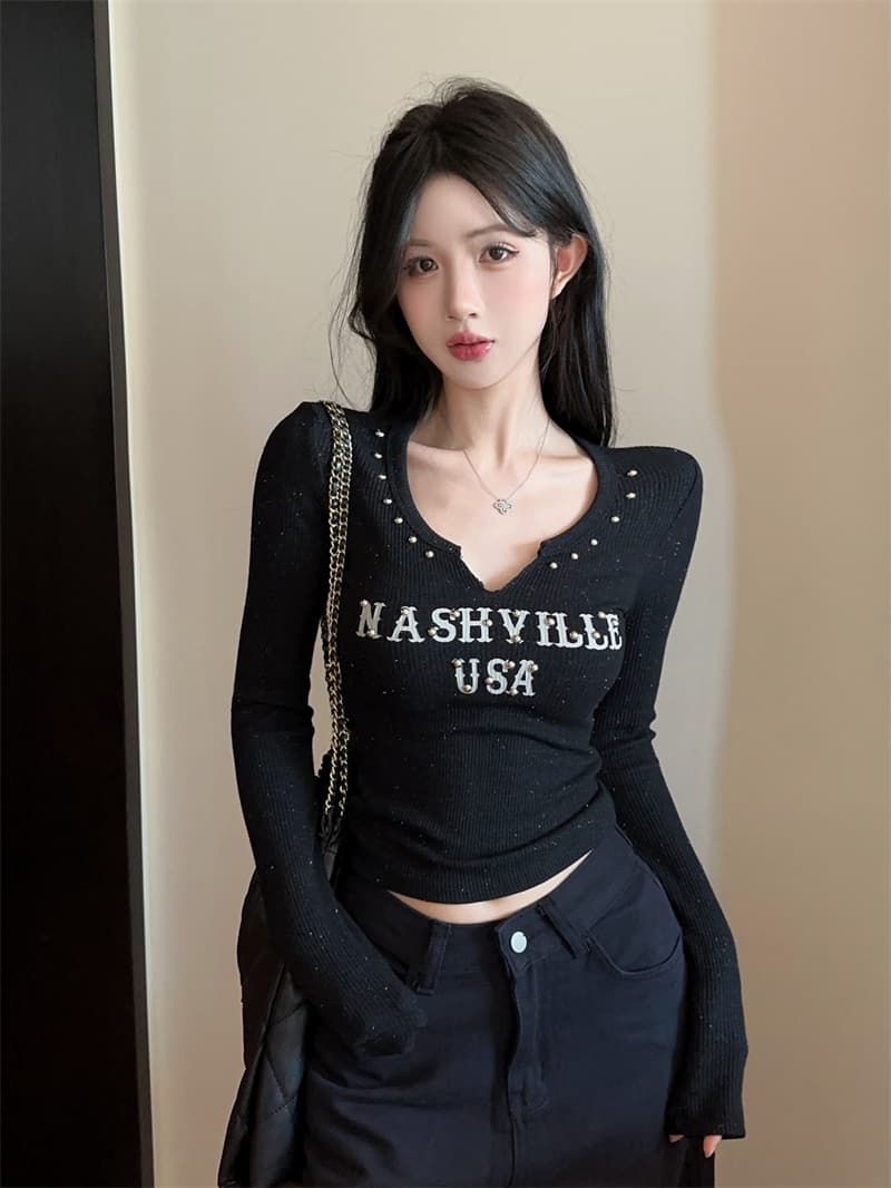실사 아메리칸 뿌리다 밝은 실버 플래시 알파벳 버드 나무 못 니트 디자인 센스 슬림해 보이는 다용도 기본 셔츠 맨위 상세 이미지 7
