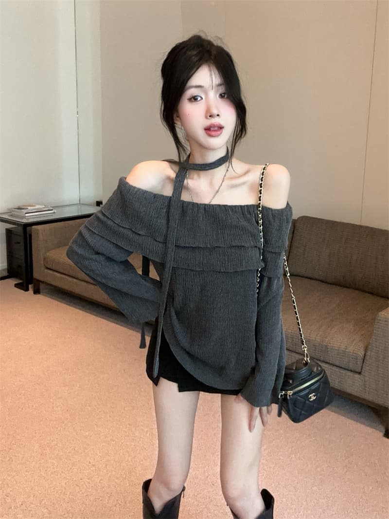 실사 프릴 오프숄더 루즈핏 긴팔 리본 품격 맨위 상세 이미지 10